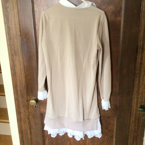 Women's Patchwork Floral Lace Sweatshirt Dress in Khaki sz small - Picture 7 of 9